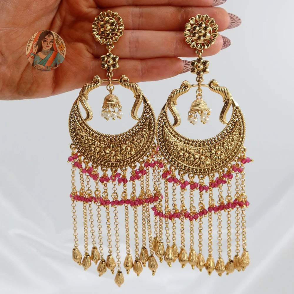 Kareena Kapoor Inspired Panjabi Style Earrings (Gold) - Pink