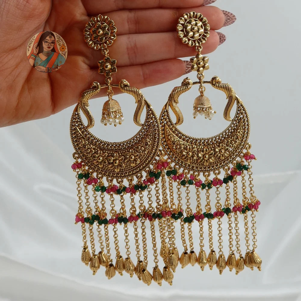 Kareena Kapoor Inspired Panjabi Style Earrings (Gold) - Pink/Green
