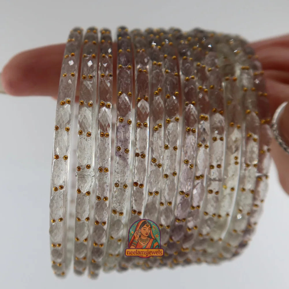 ’Light Gray’ Crystal Cut Glass Bangle Set