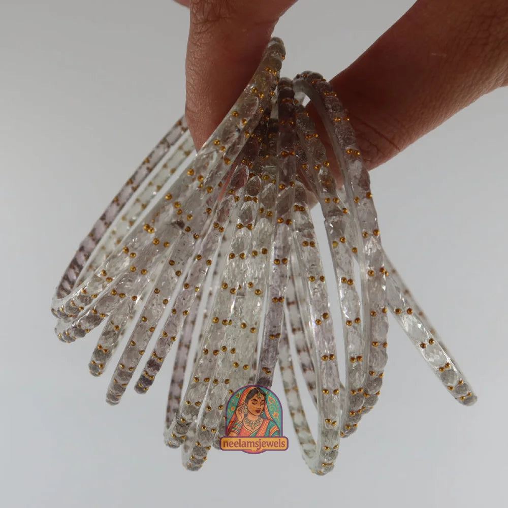 ’Light Gray’ Crystal Cut Glass Bangle Set