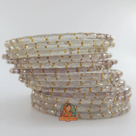’Light Gray’ Crystal Cut Glass Bangle Set