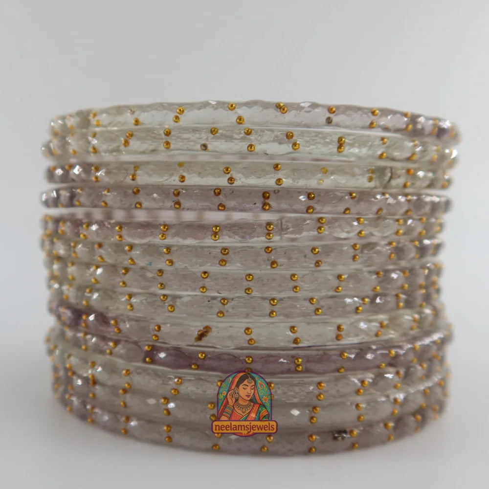 ’Light Gray’ Crystal Cut Glass Bangle Set