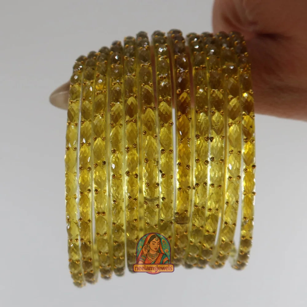 ’Light Olive’ Crystal Cut Glass Bangle Set