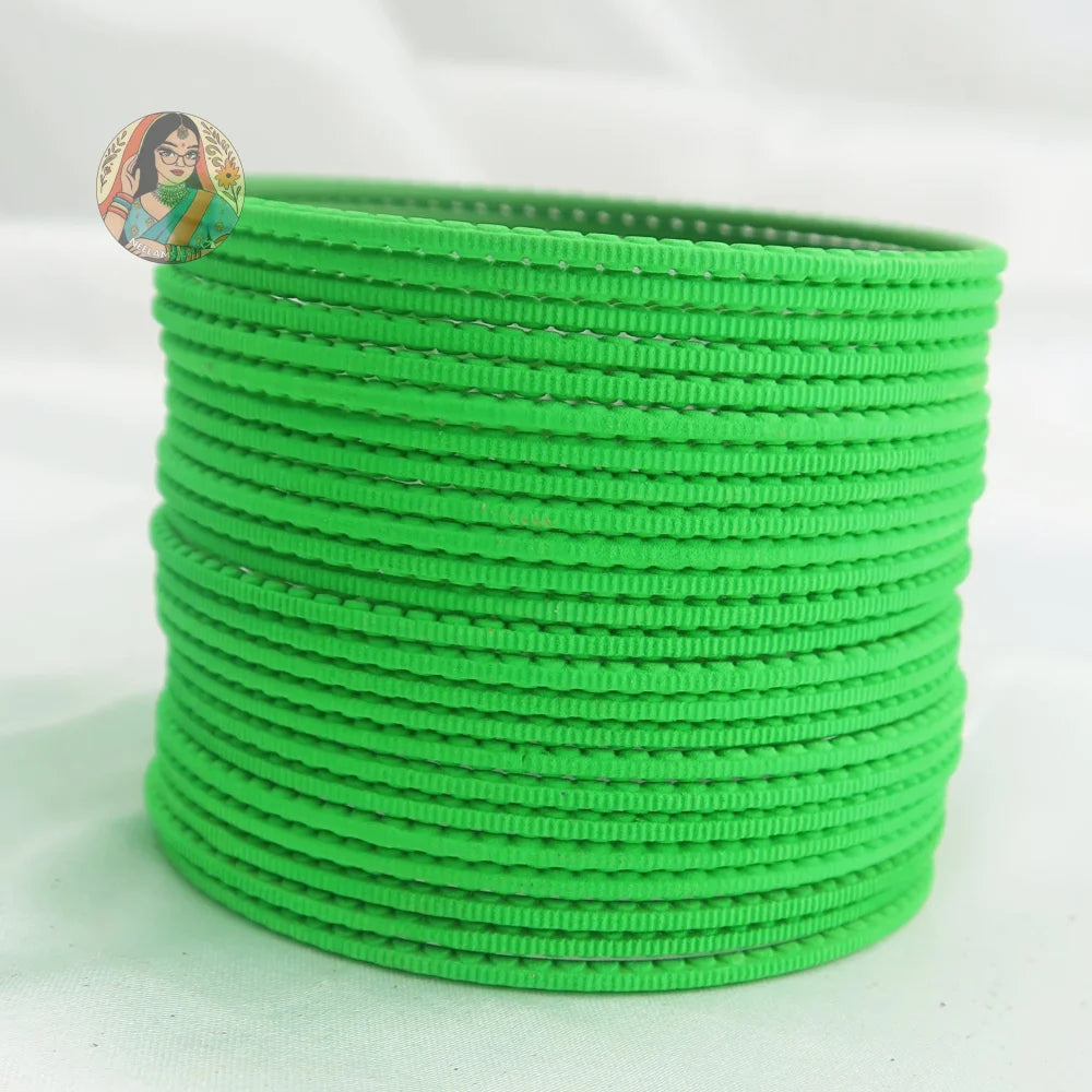 ’Lime Green’ Matte Textured Ridged Bangle Set