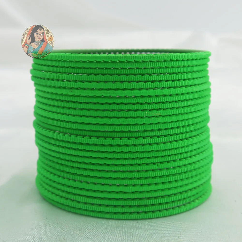 ’Lime Green’ Matte Textured Ridged Bangle Set