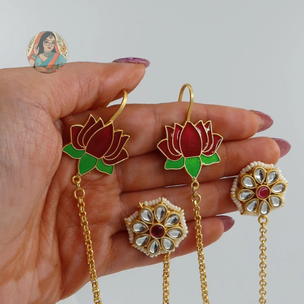 Lotus Ear Chain Earrings