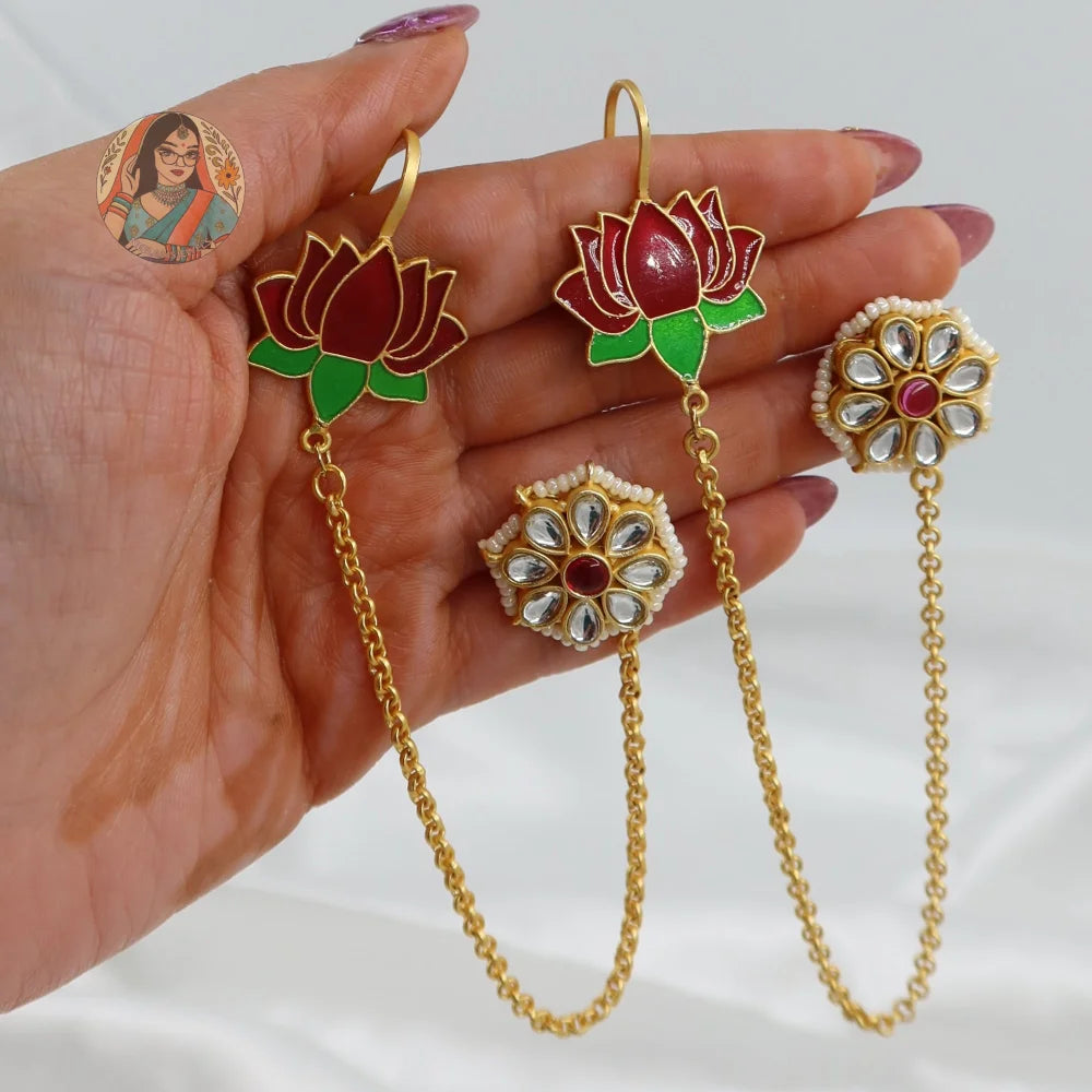 Lotus Ear Chain Earrings