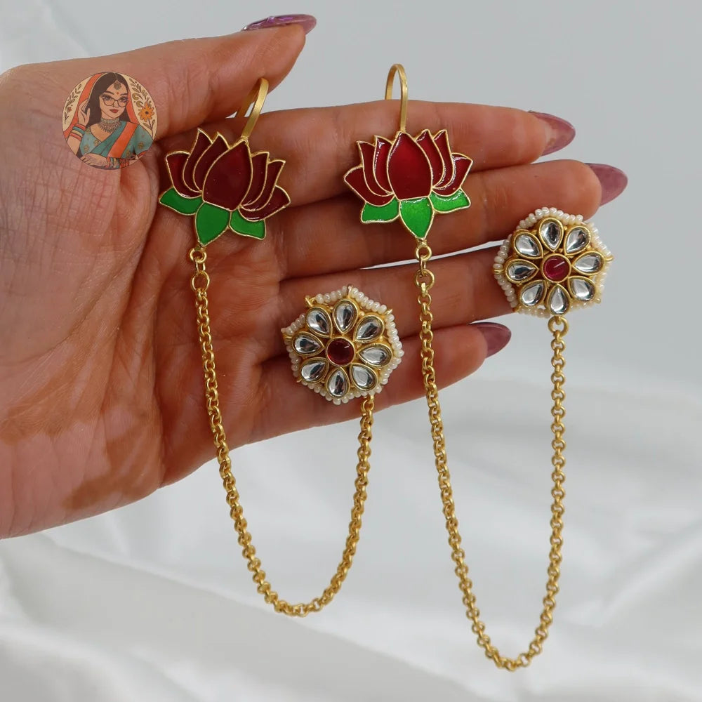 Lotus Ear Chain Earrings