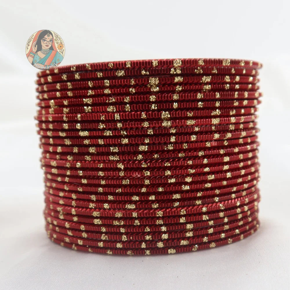 ’Maroon’ Shiny Gold Dotted Bangle Set