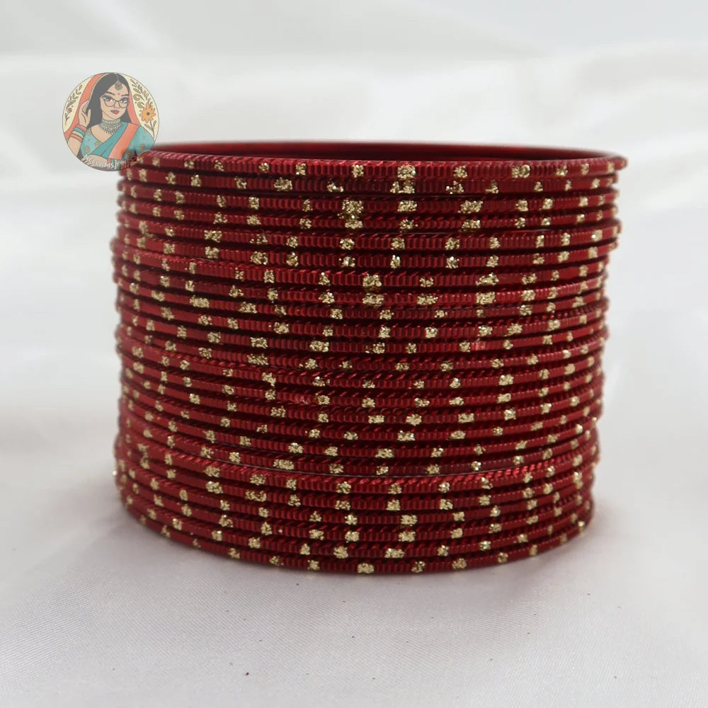 ’Maroon’ Shiny Gold Dotted Bangle Set