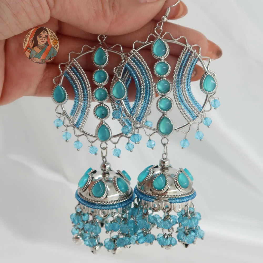 Maula Mere Maula Jhumkas - Bollywood Y2K Earrings - 2 tier w/ ghungroos