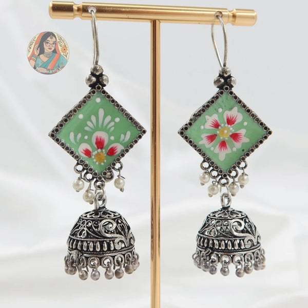 Meenakari Oxidized Silver Jhumkas