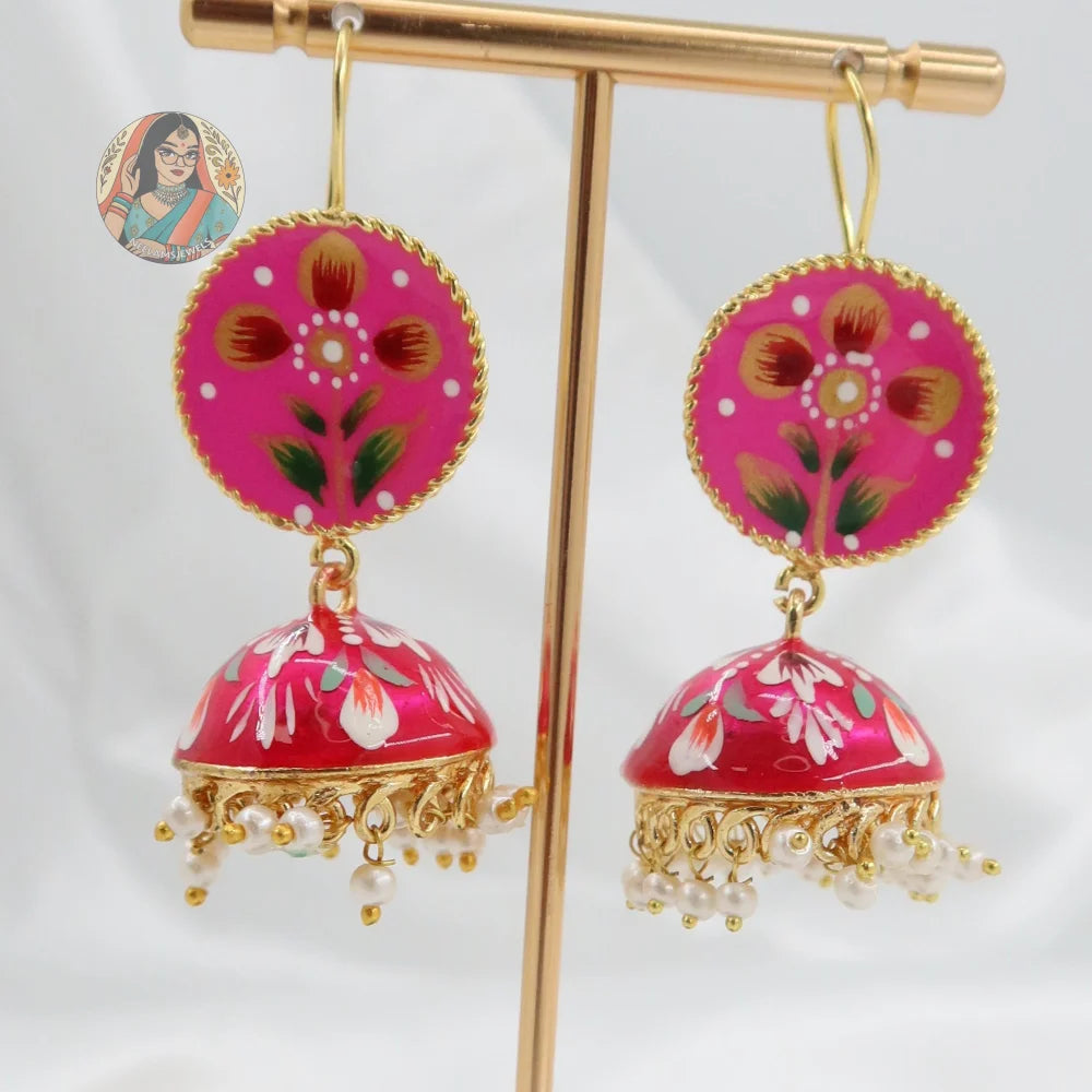Meenakari Oxidized Silver Jhumkis - C