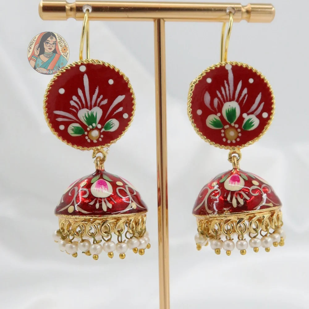 Meenakari Oxidized Silver Jhumkis - D