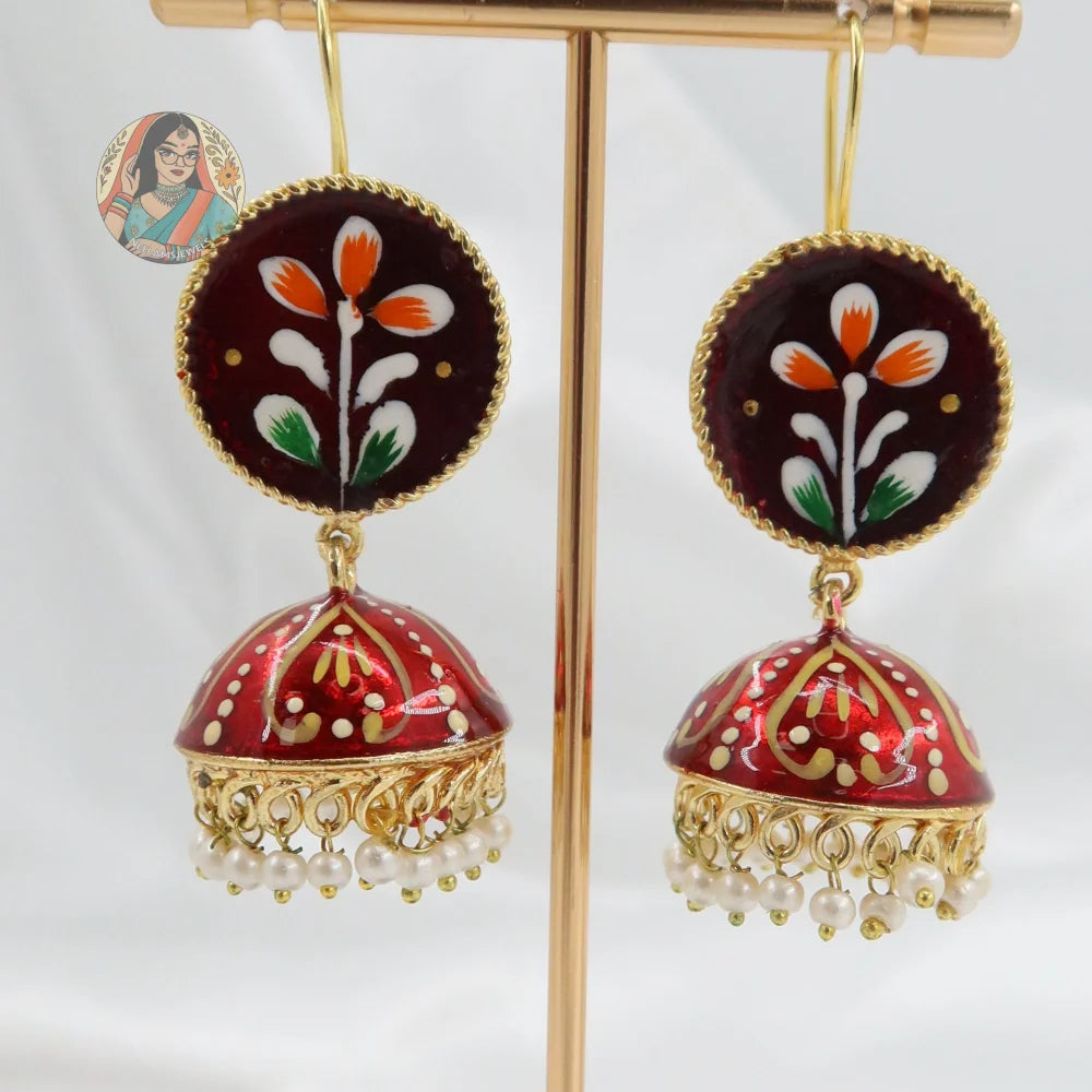 Meenakari Oxidized Silver Jhumkis - F