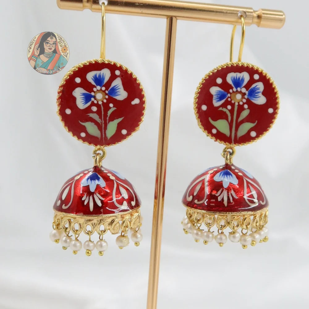 Meenakari Oxidized Silver Jhumkis - G