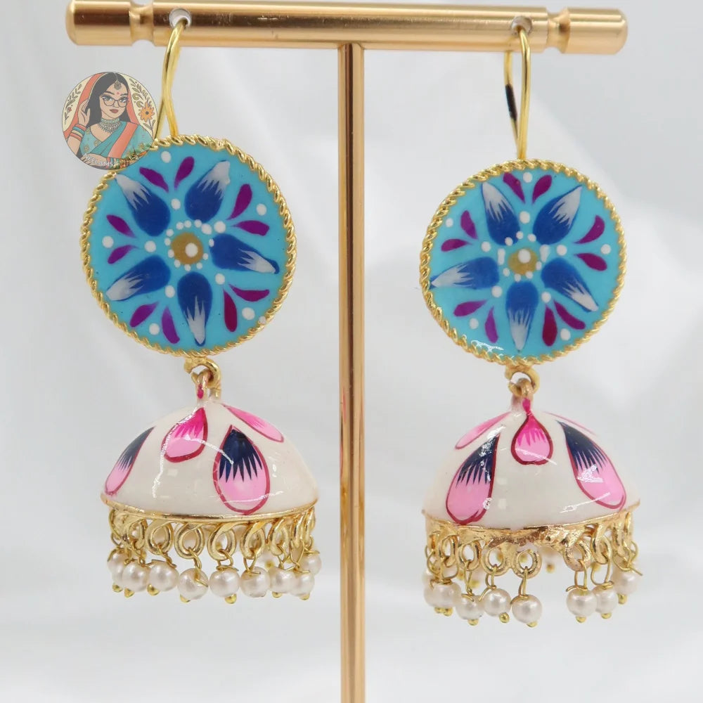 Meenakari Oxidized Silver Jhumkis - K