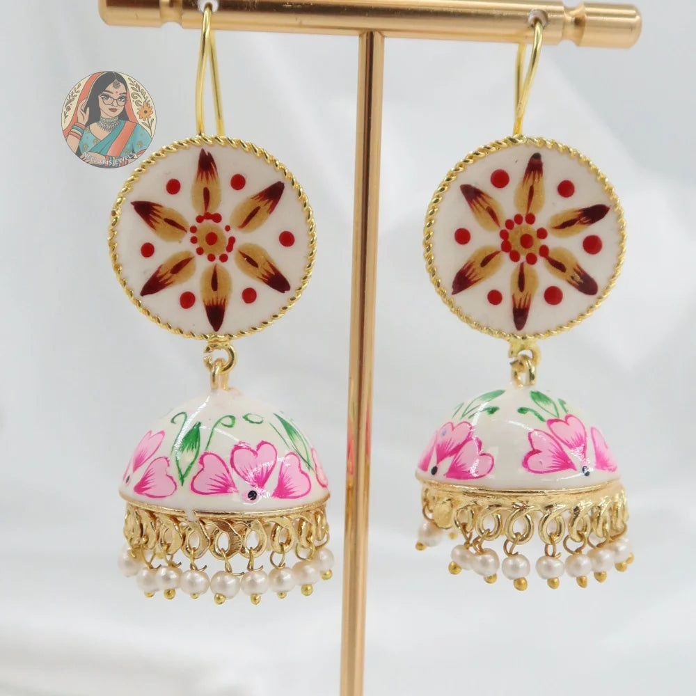 Meenakari Oxidized Silver Jhumkis - L