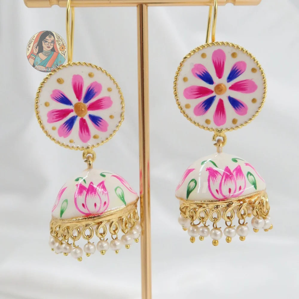Meenakari Oxidized Silver Jhumkis - O