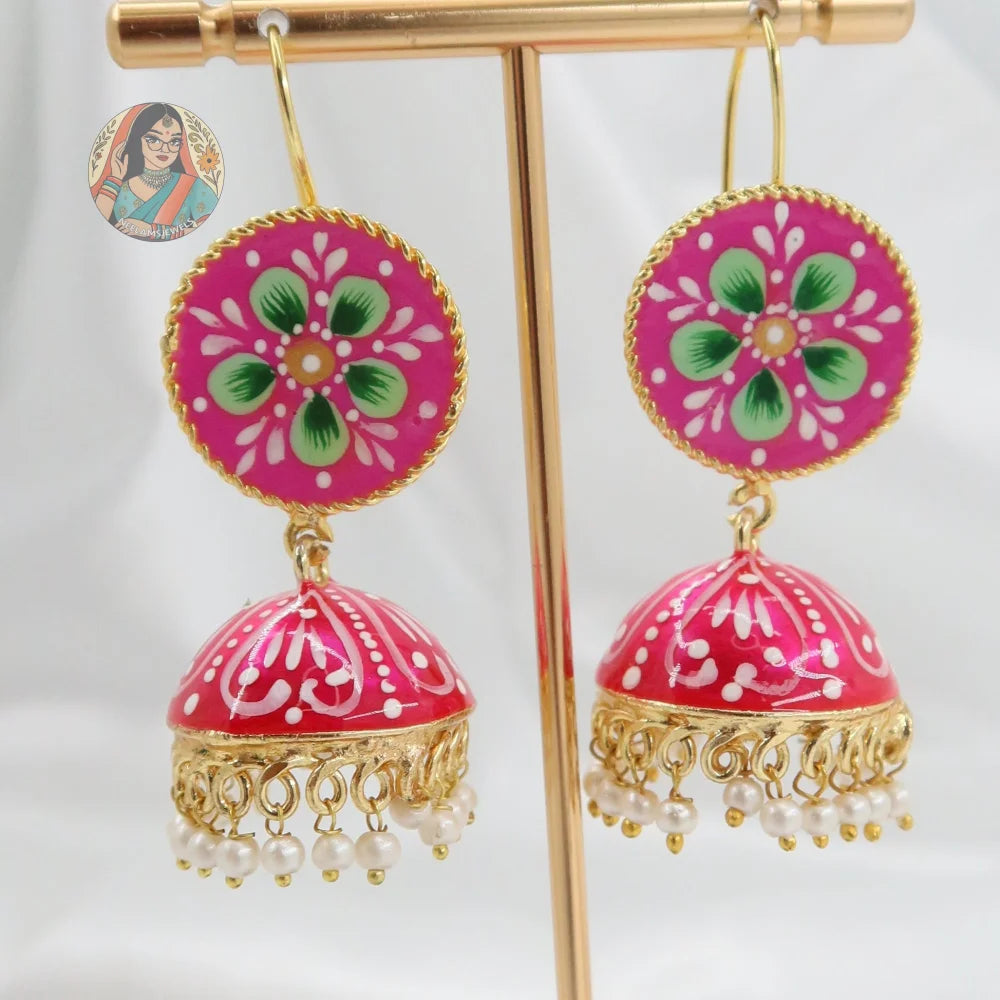 Meenakari Oxidized Silver Jhumkis - P