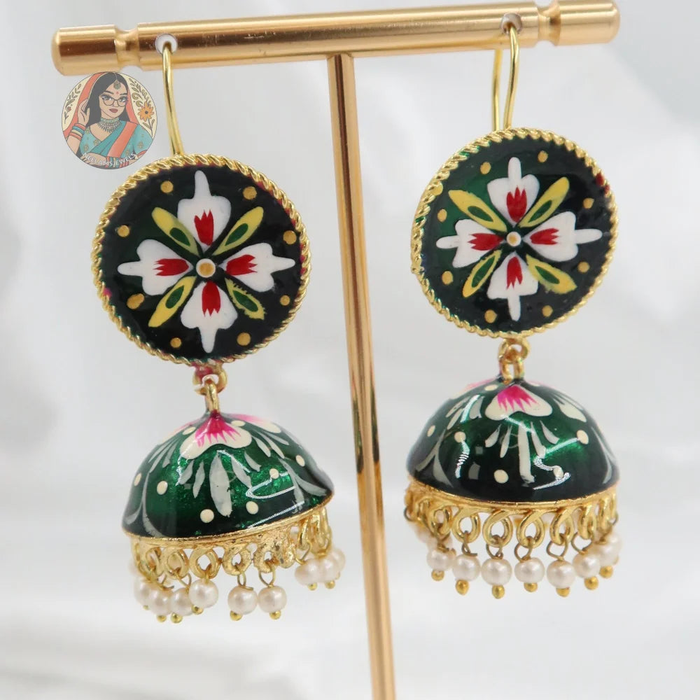 Meenakari Oxidized Silver Jhumkis - R