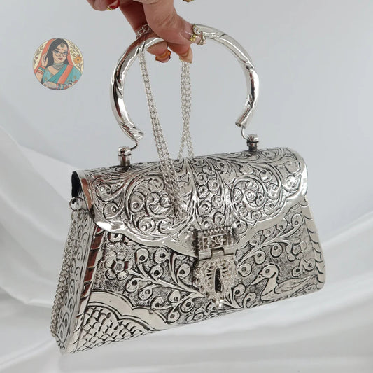 Meera - Silver Metal Handbag