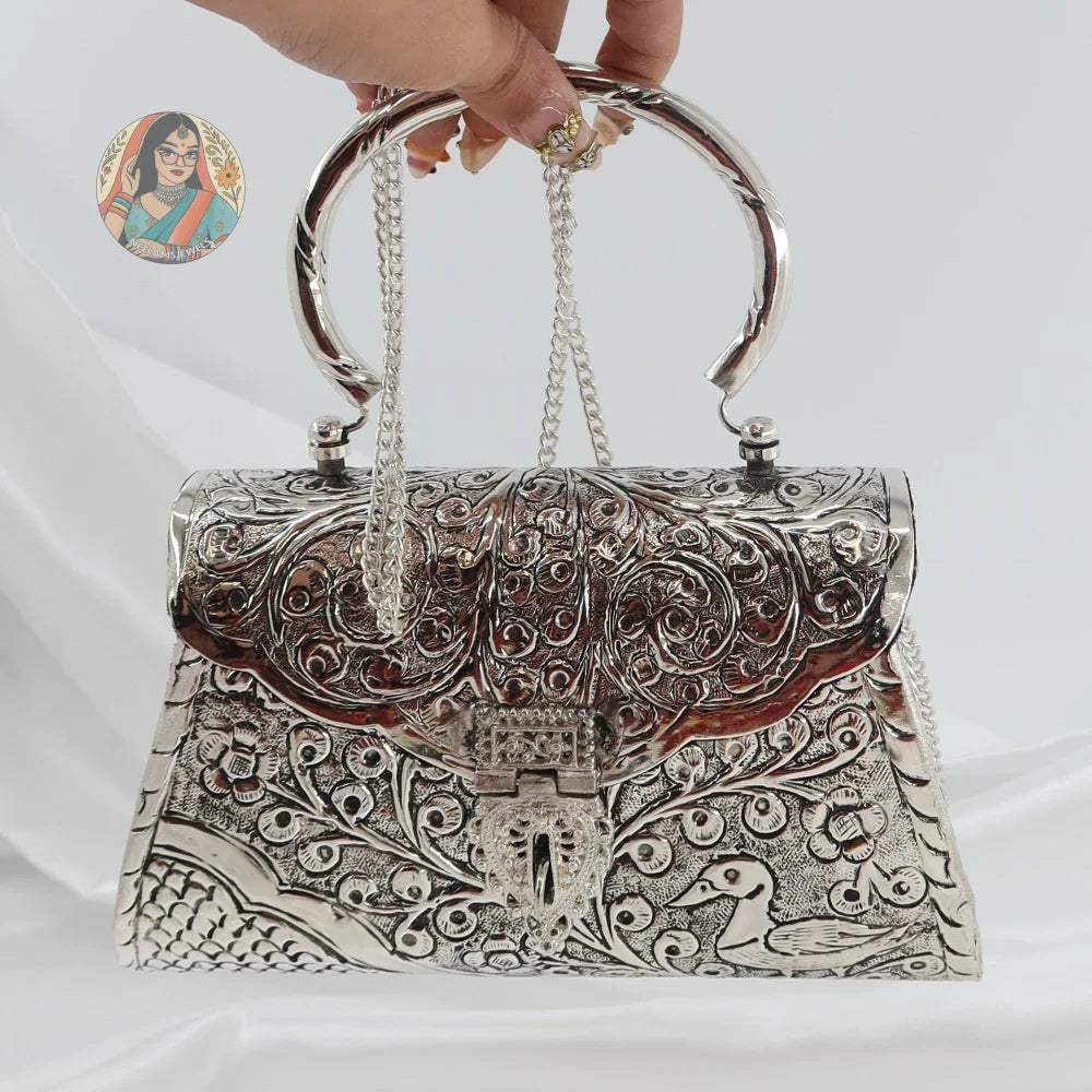 Meera - Silver Metal Handbag