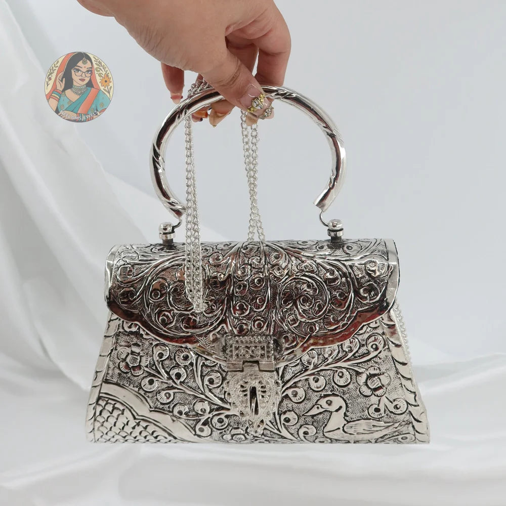 Meera - Silver Metal Handbag