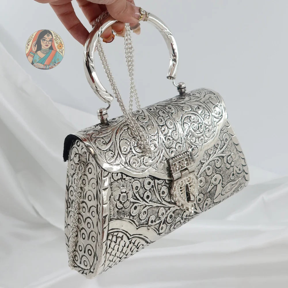 Meera - Silver Metal Handbag