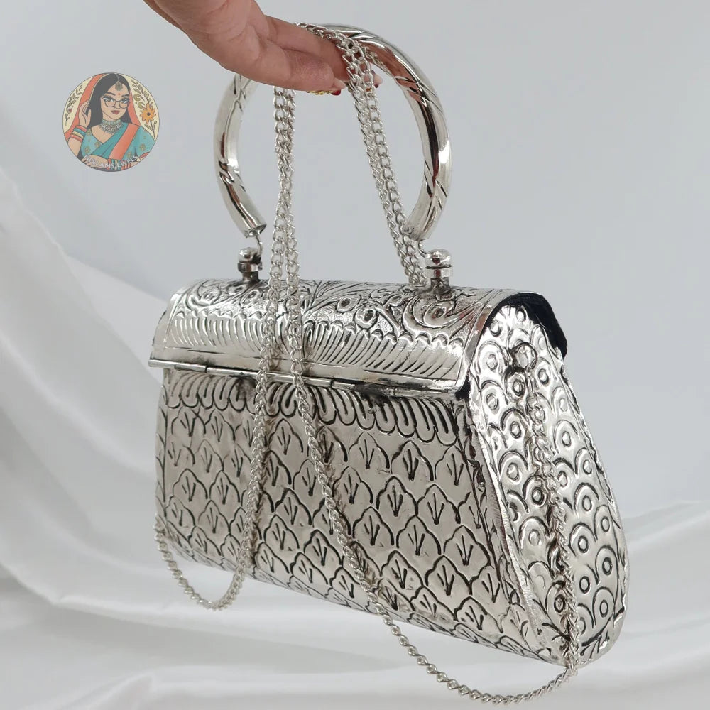Meera - Silver Metal Handbag