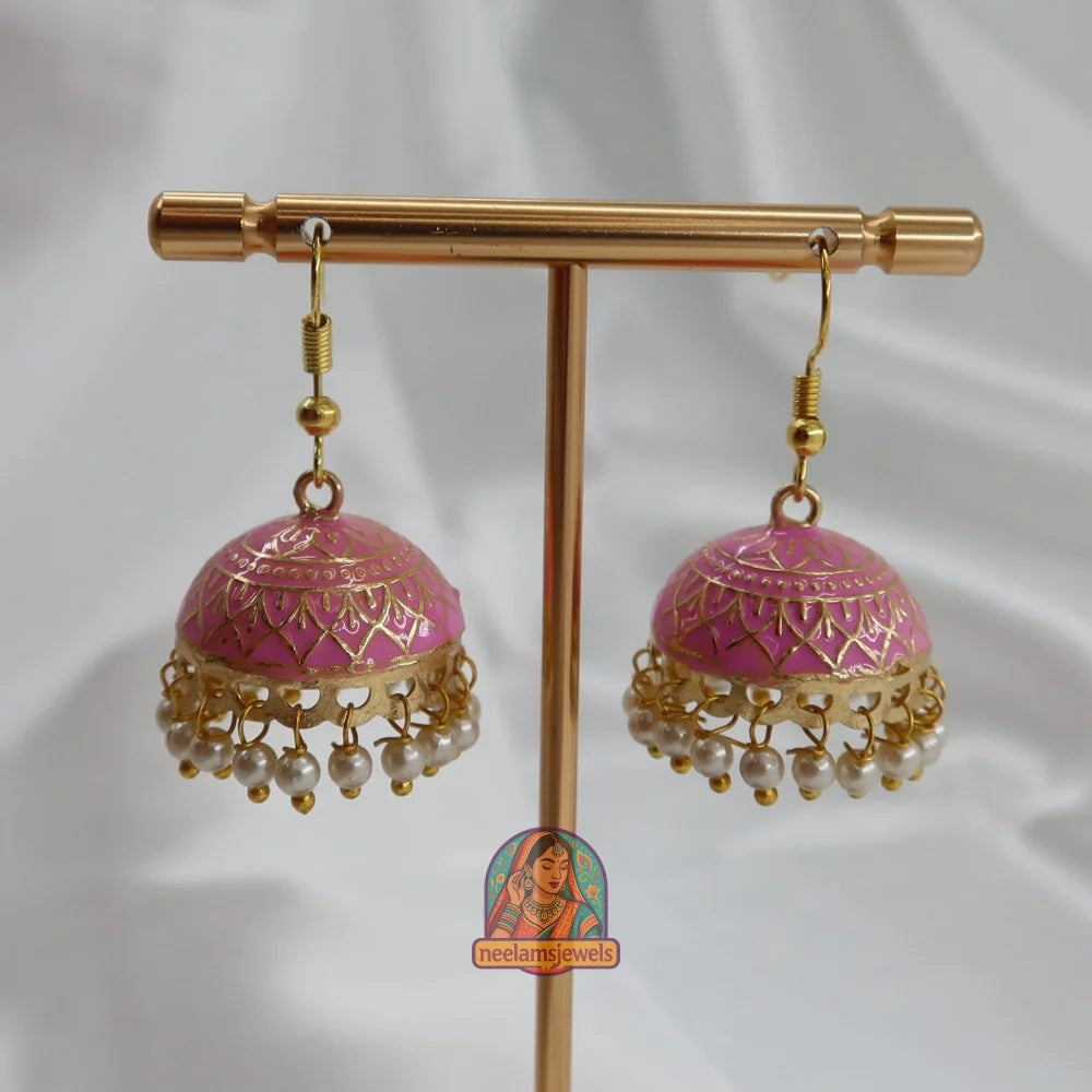 Mehfil Meenakari Jhumka Baby Pink