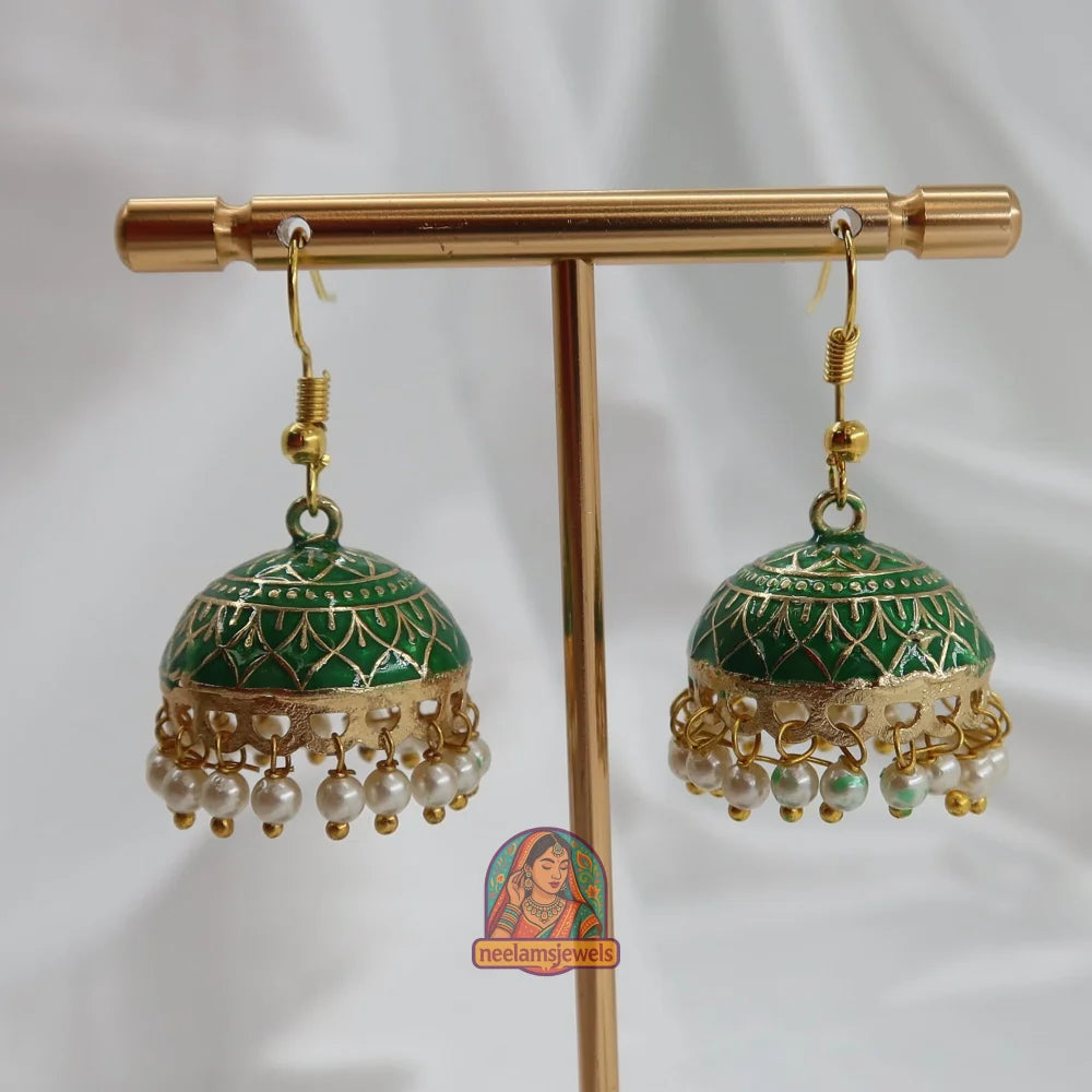 Mehfil Meenakari Jhumka Green