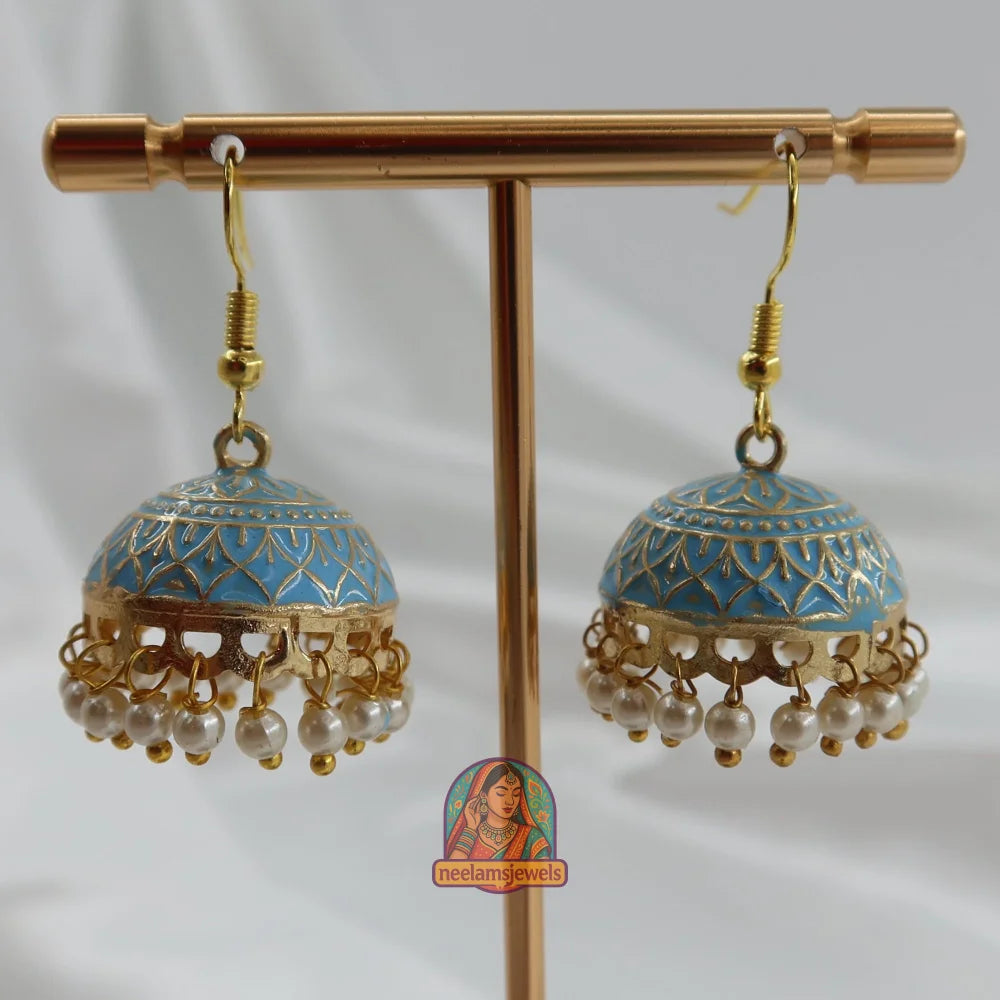 Mehfil Meenakari Jhumka Light Blue