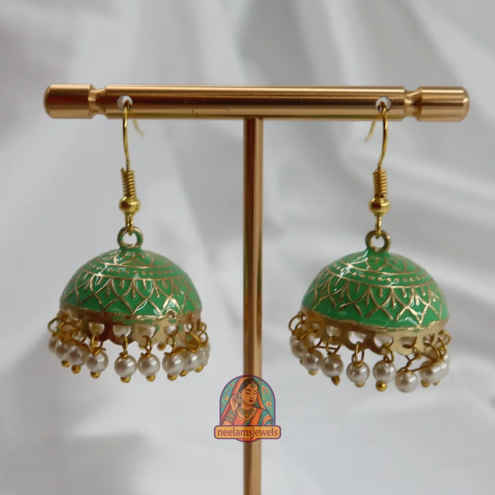 Mehfil Meenakari Jhumka Light Green
