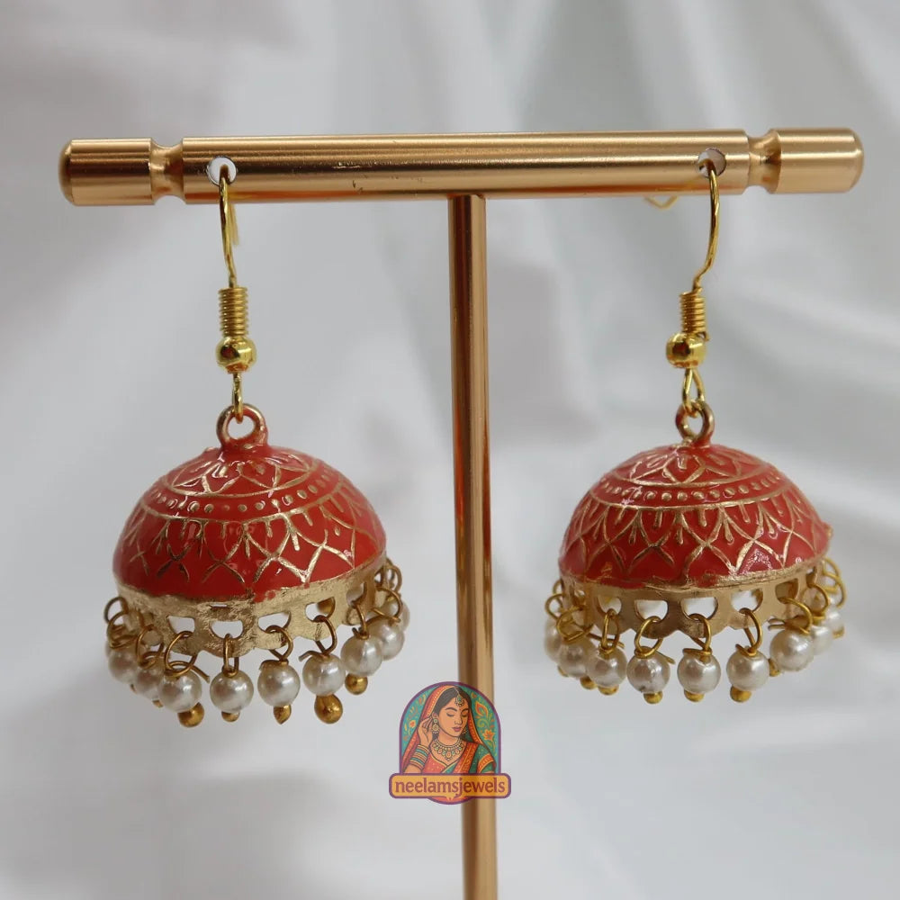 Mehfil Meenakari Jhumka Orange