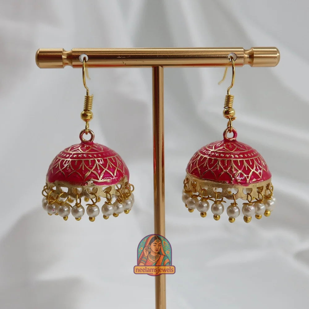 Mehfil Meenakari Jhumka Pink