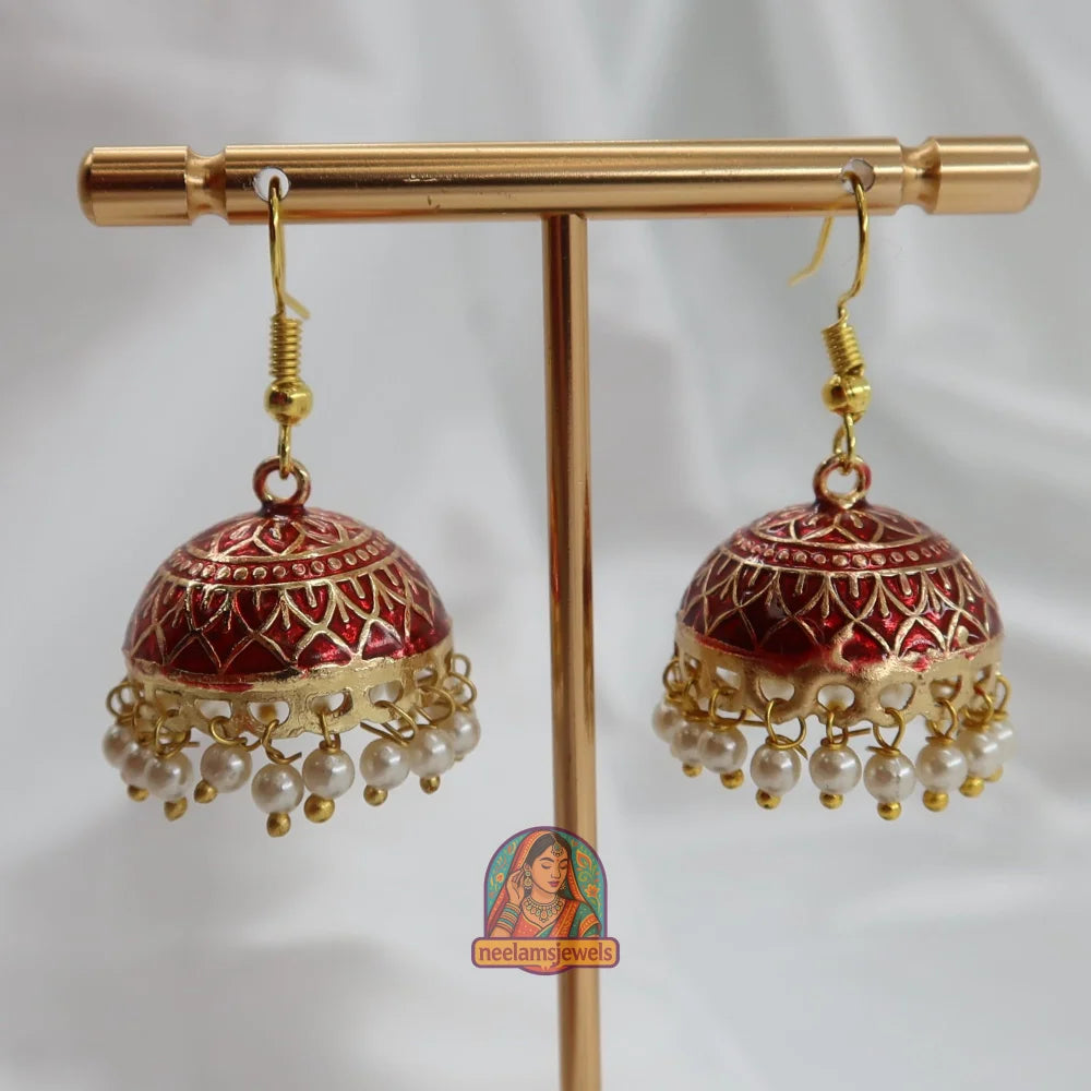 Mehfil Meenakari Jhumka Red