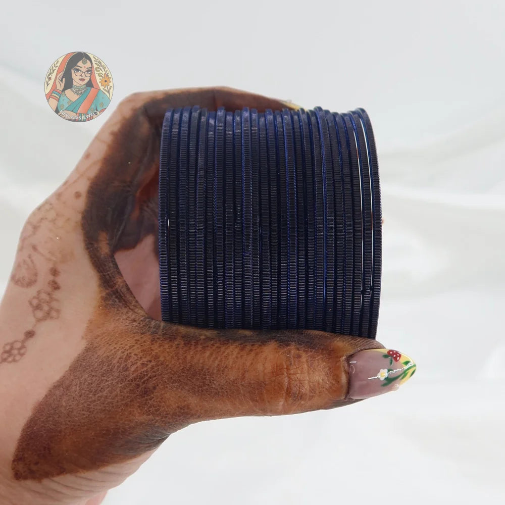’Midnight Navy’ Shiny Plain Bangle Set