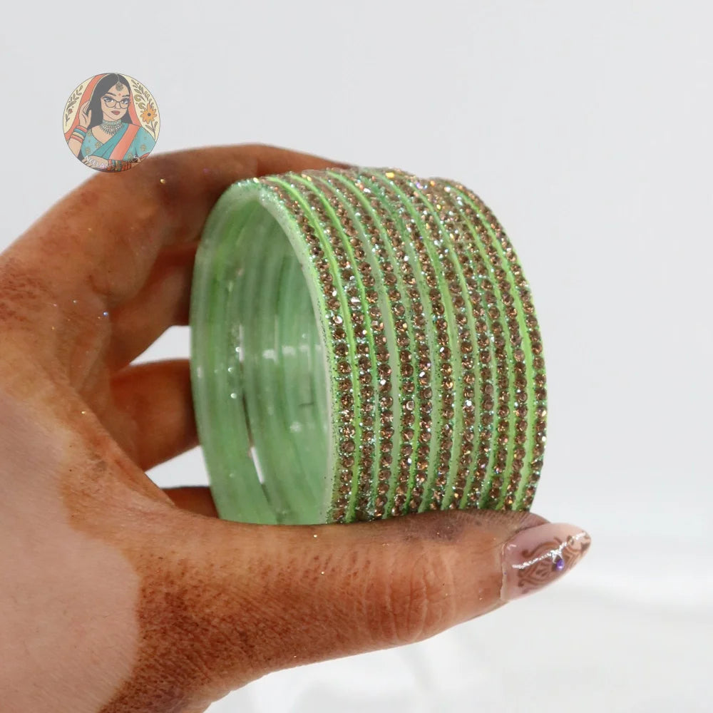 ’Mint Green’ Bebo Glitter Glass Bangle Set