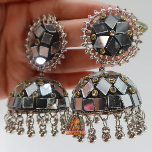 Mirrorwork Oxidized Jhumka