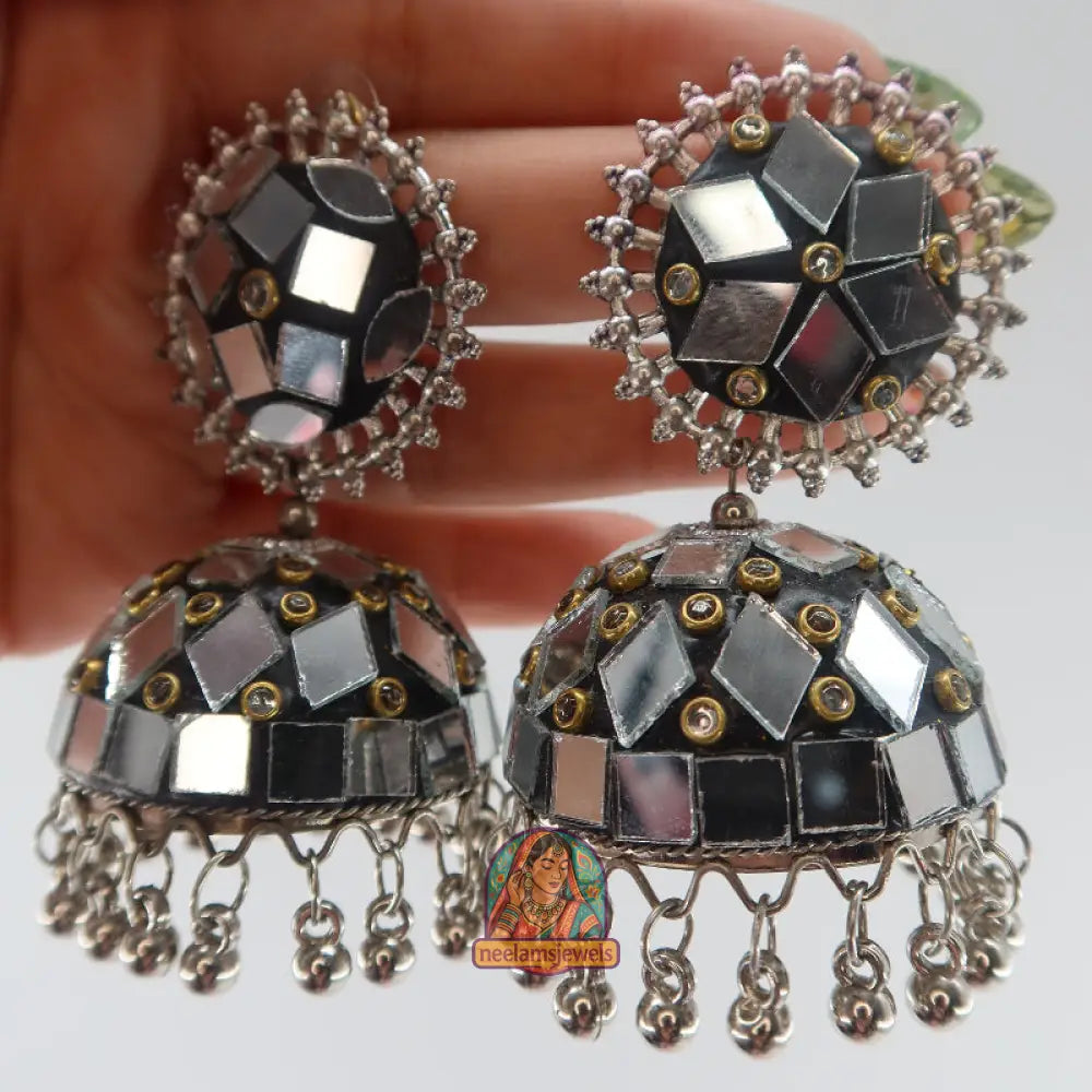 Mirrorwork Oxidized Jhumka