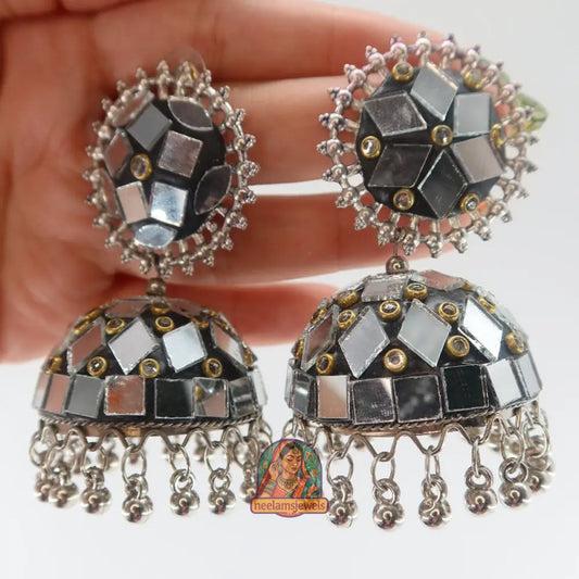 Mirrorwork Oxidized Jhumka