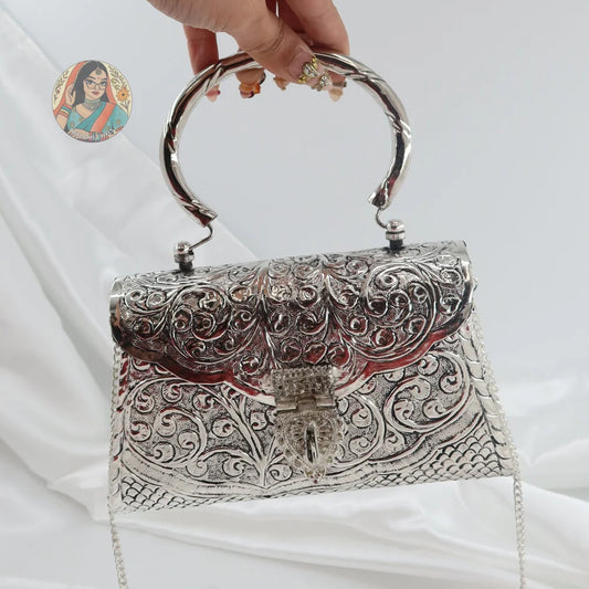 Misha - Silver Metal Handbag
