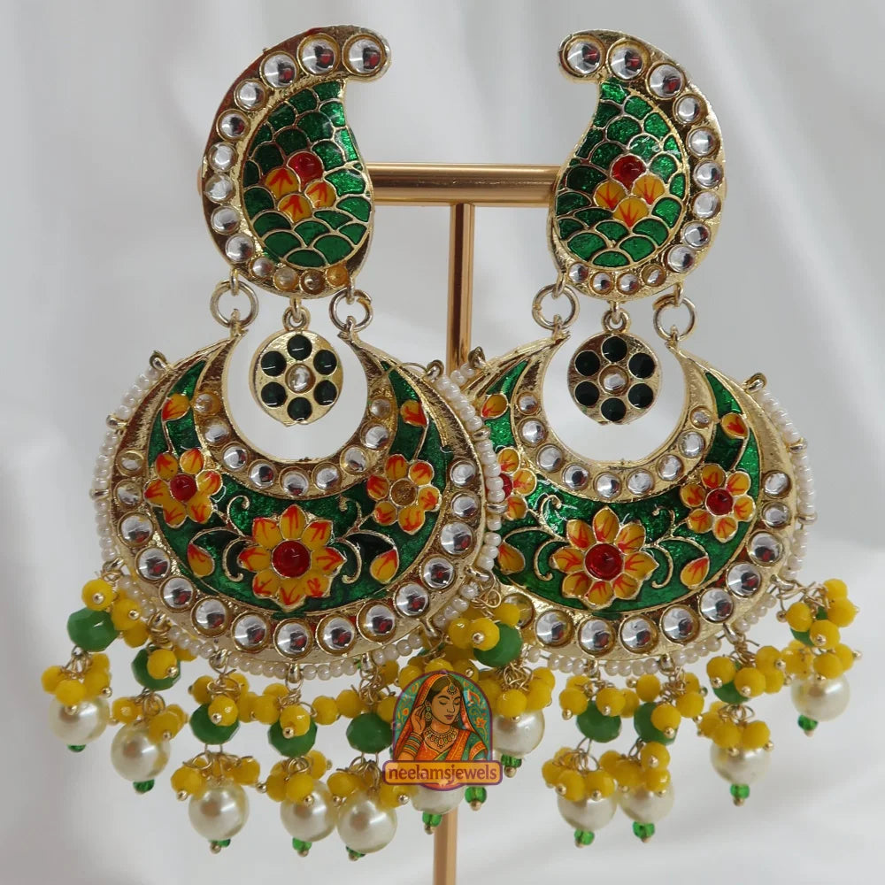 Morni - Meenakari Earrings Green
