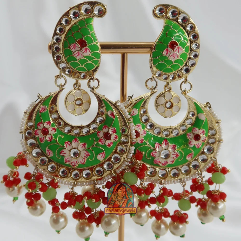 Morni - Meenakari Earrings Parrot Green