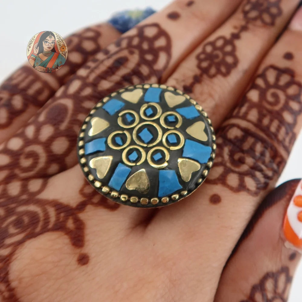 Mosaic Oxidized Ring - Gold & Blue