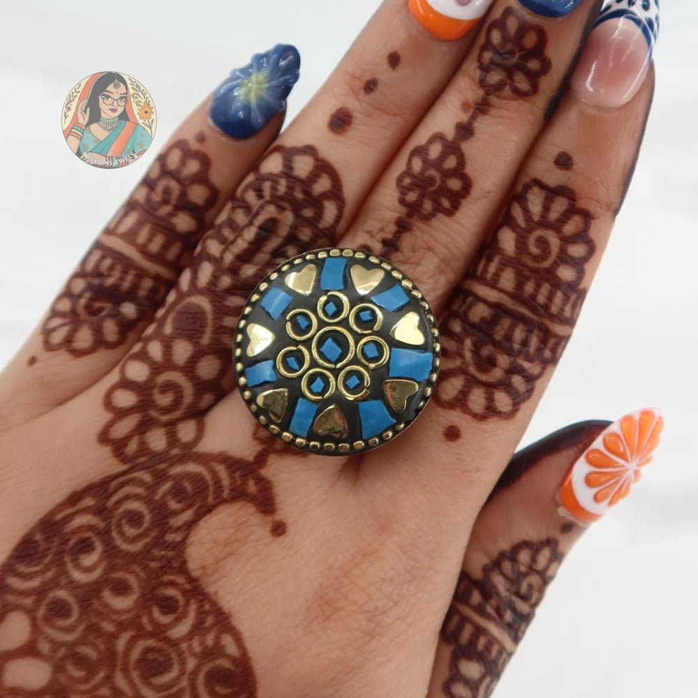 Mosaic Oxidized Ring - Gold & Blue