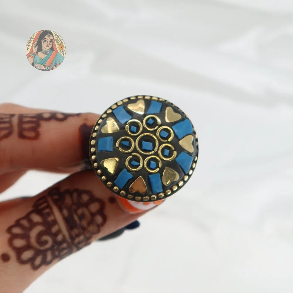 Mosaic Oxidized Ring - Gold & Blue