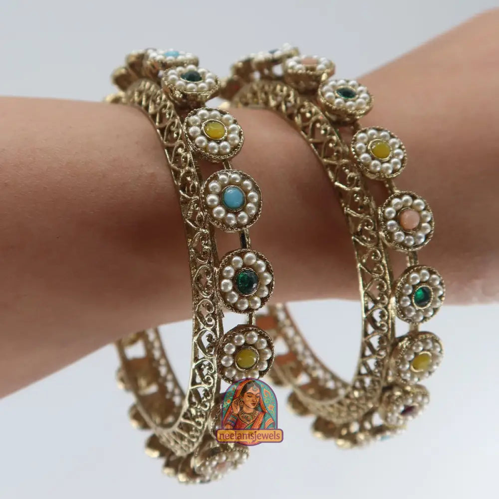 Multi Flower Stone Bangles