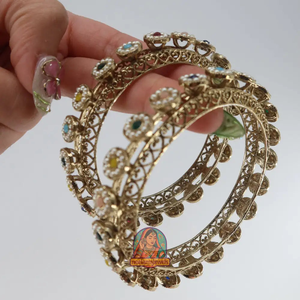 Multi Flower Stone Bangles